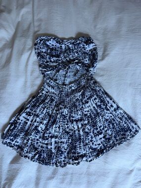 Strapless Navy & White Smocked Romper